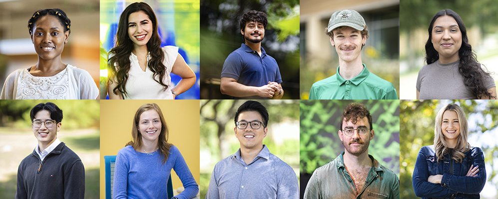 Photo collage of UNT student research headshots