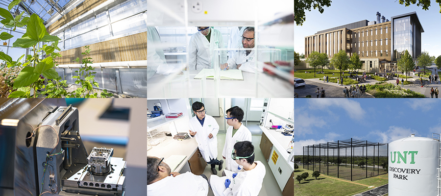 Photo collage of research spaces on the UNT campus