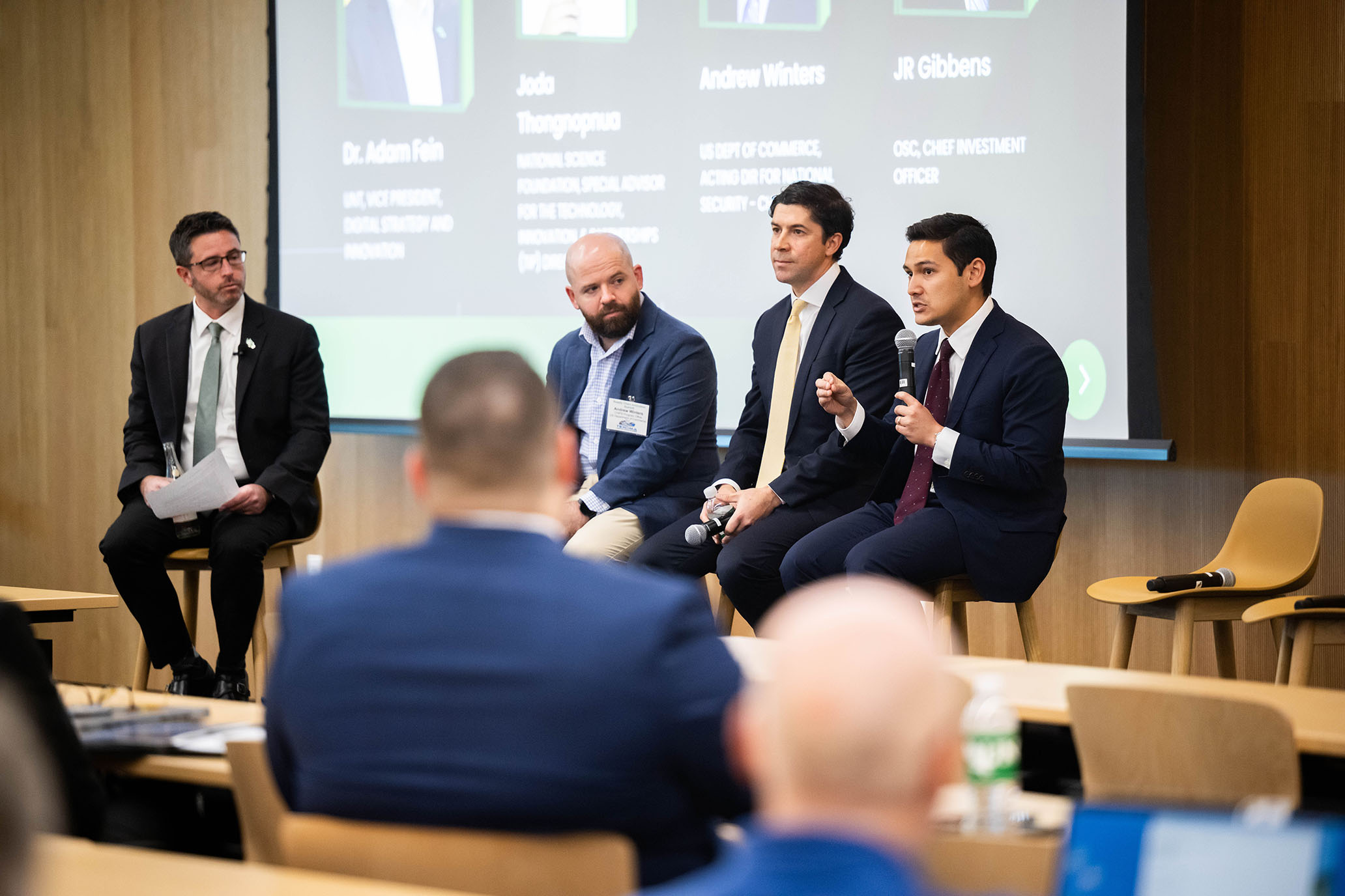 Photo of panel during the NSF logistics summit event at UNT at Frisco